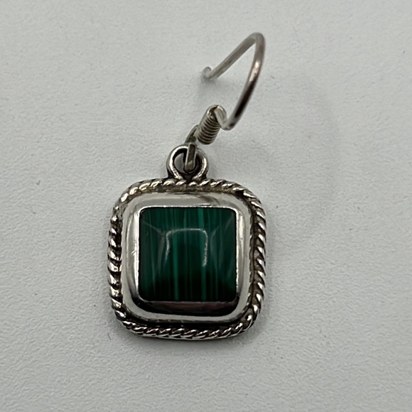TAXCO TJ-64 MALACHITE AND STERLING SILVER DANGLE EARRINGS - Picture 3 of 6
